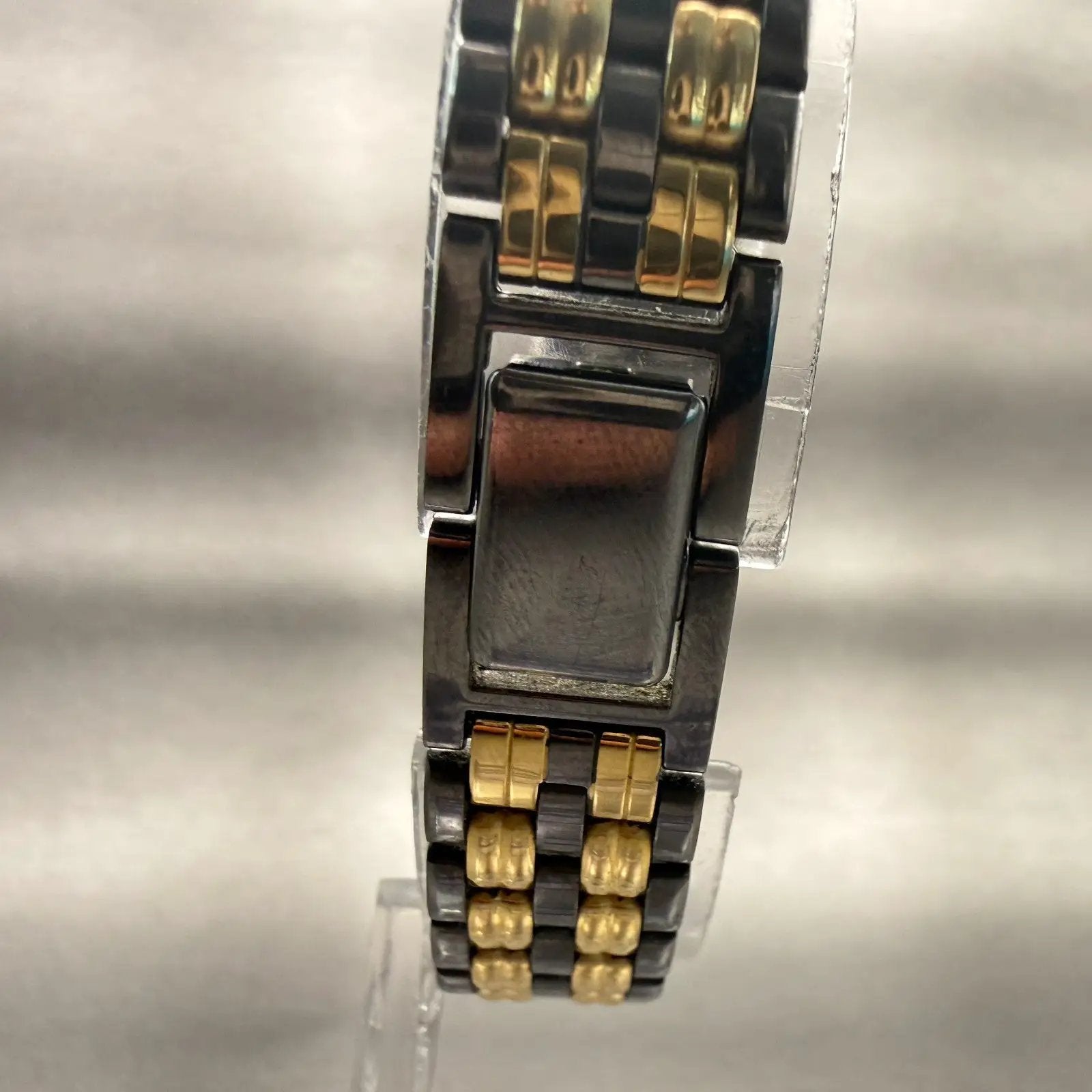 Seiko Watch Women 18mm Black Dial Two Tone Rectangle 2Y00-5569 New Battery VTG7