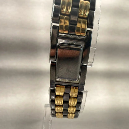 Seiko Watch Women 18mm Black Dial Two Tone Rectangle 2Y00-5569 New Battery VTG7