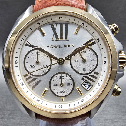 Michael Kors Bradshaw Watch Women 36mm Silver Dial Chrono Date MK-2301 New Batt1