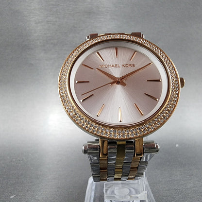 Michael Kors Darci Watch Women 39mm Silver Dial Two Tone Round MK3203 New Batt5