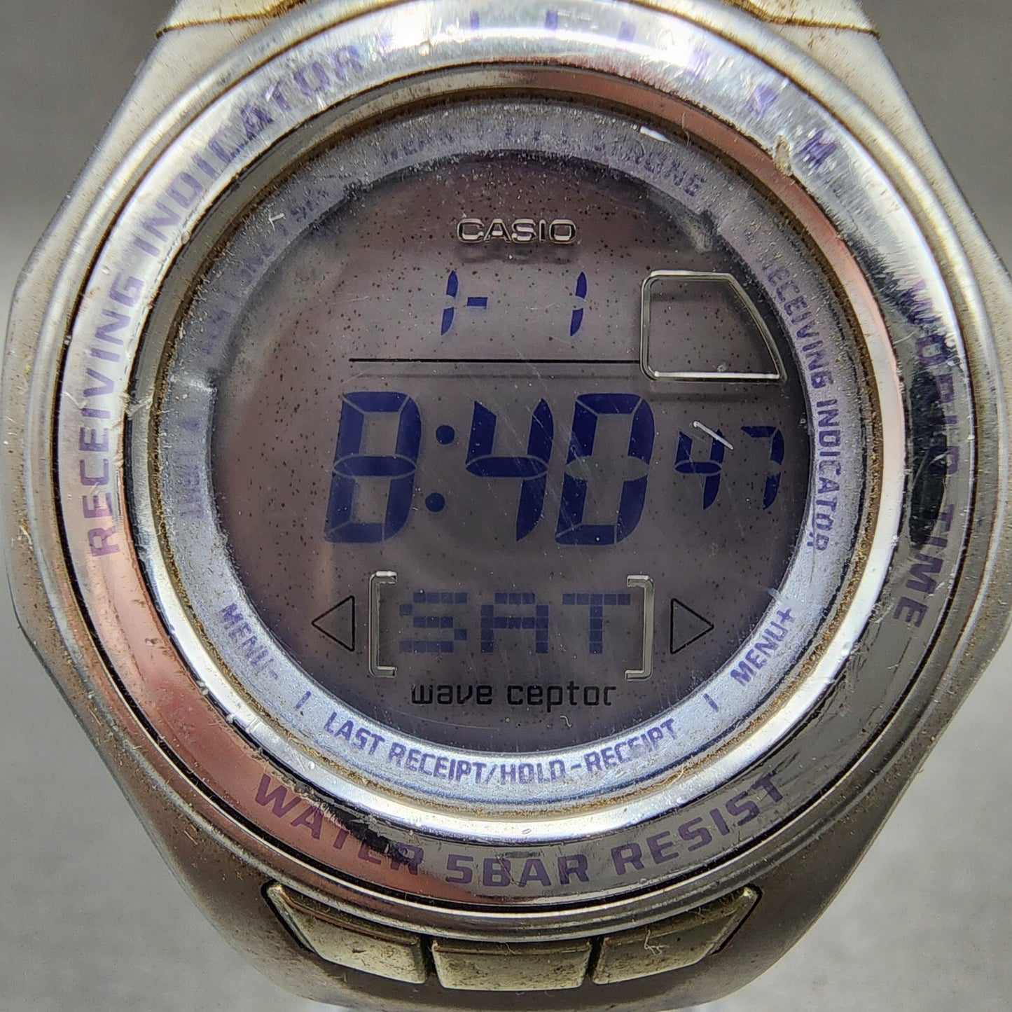 Casio Wave Ceptor Watch Women 37mm Digital Silver Tone Alarm Chrono New Battery1