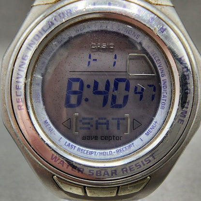 Casio Wave Ceptor Watch Women 37mm Digital Silver Tone Alarm Chrono New Battery1