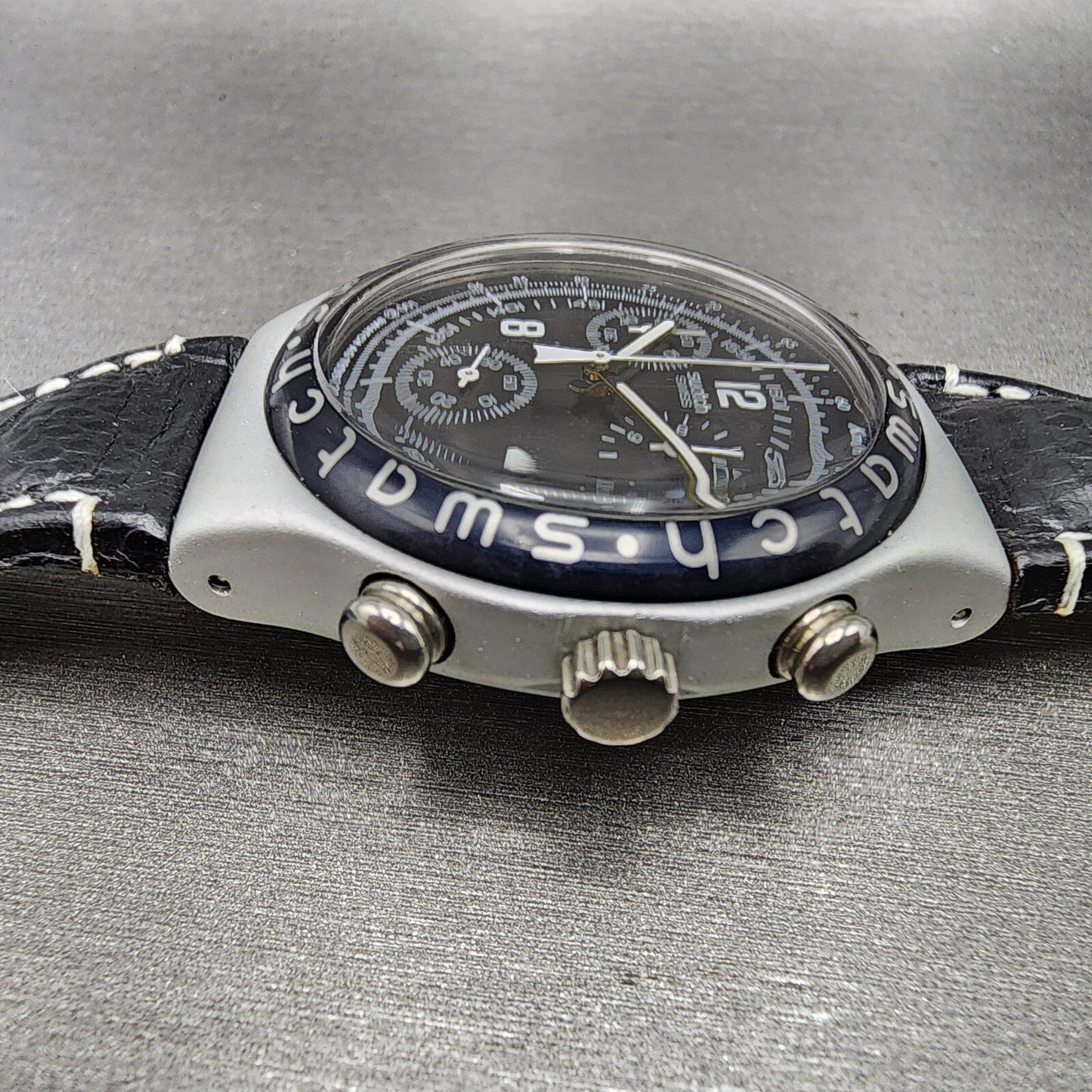 Swatch Irony Chrono Watch Men 40mm Black Dial Silver Tone Ycs1000 New Battery4
