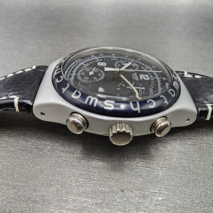 Swatch Irony Chrono Watch Men 40mm Black Dial Silver Tone Ycs1000 New Battery4