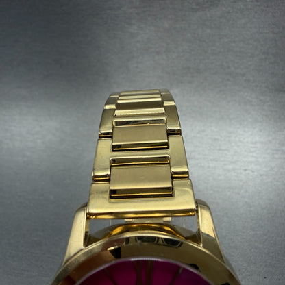 Michael Kors Hartman Watch Women 38mm Pink Dial Gold Tone Round MK-3520 New Batt4
