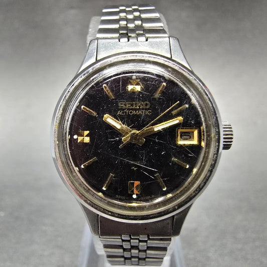 Seiko Automatic Watch Women 23mm Black Dial Silver Date 4205-0160 Works0