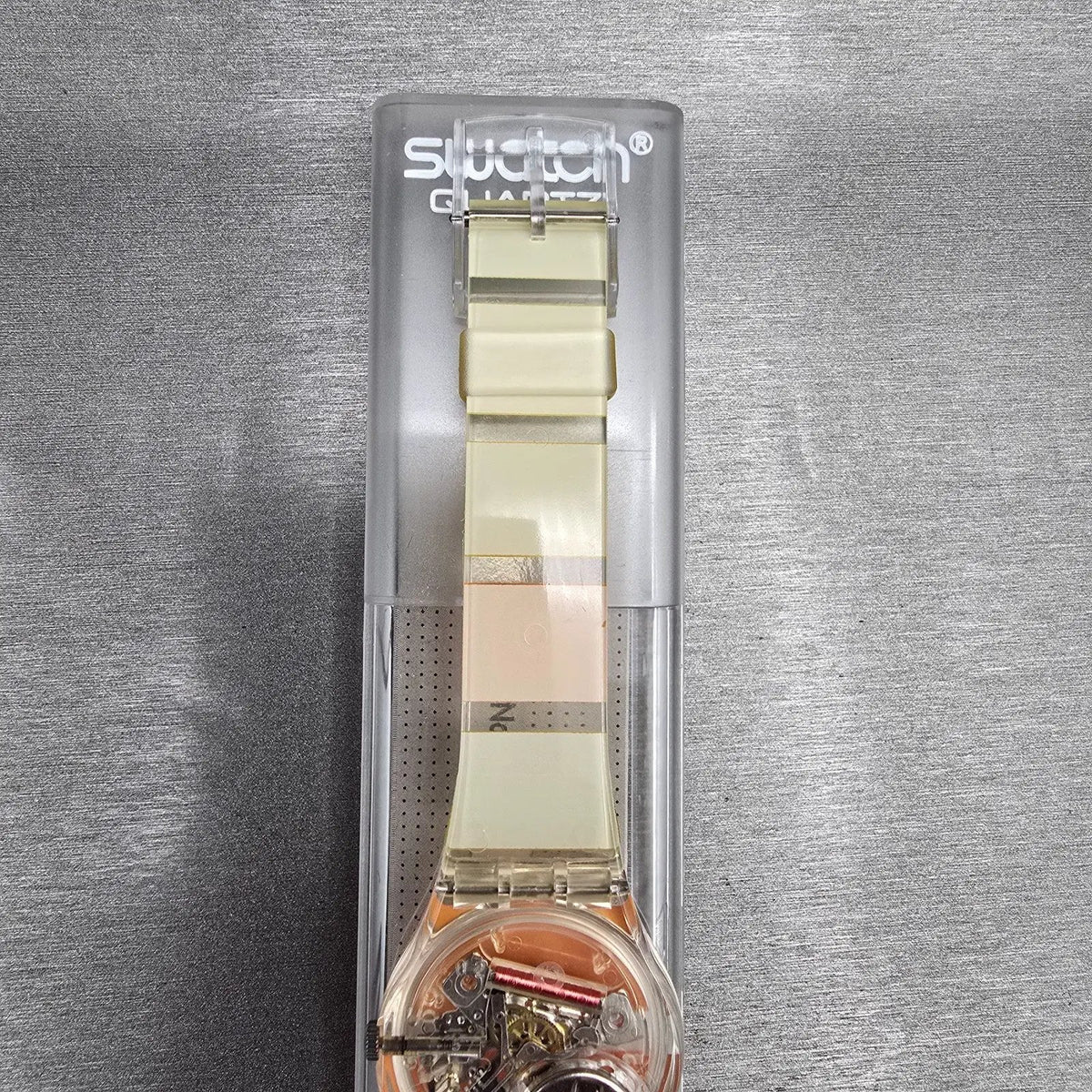 Swatch Orange Painted Time Watch Men 34mm Clear Case GK378 New Battery NOS9
