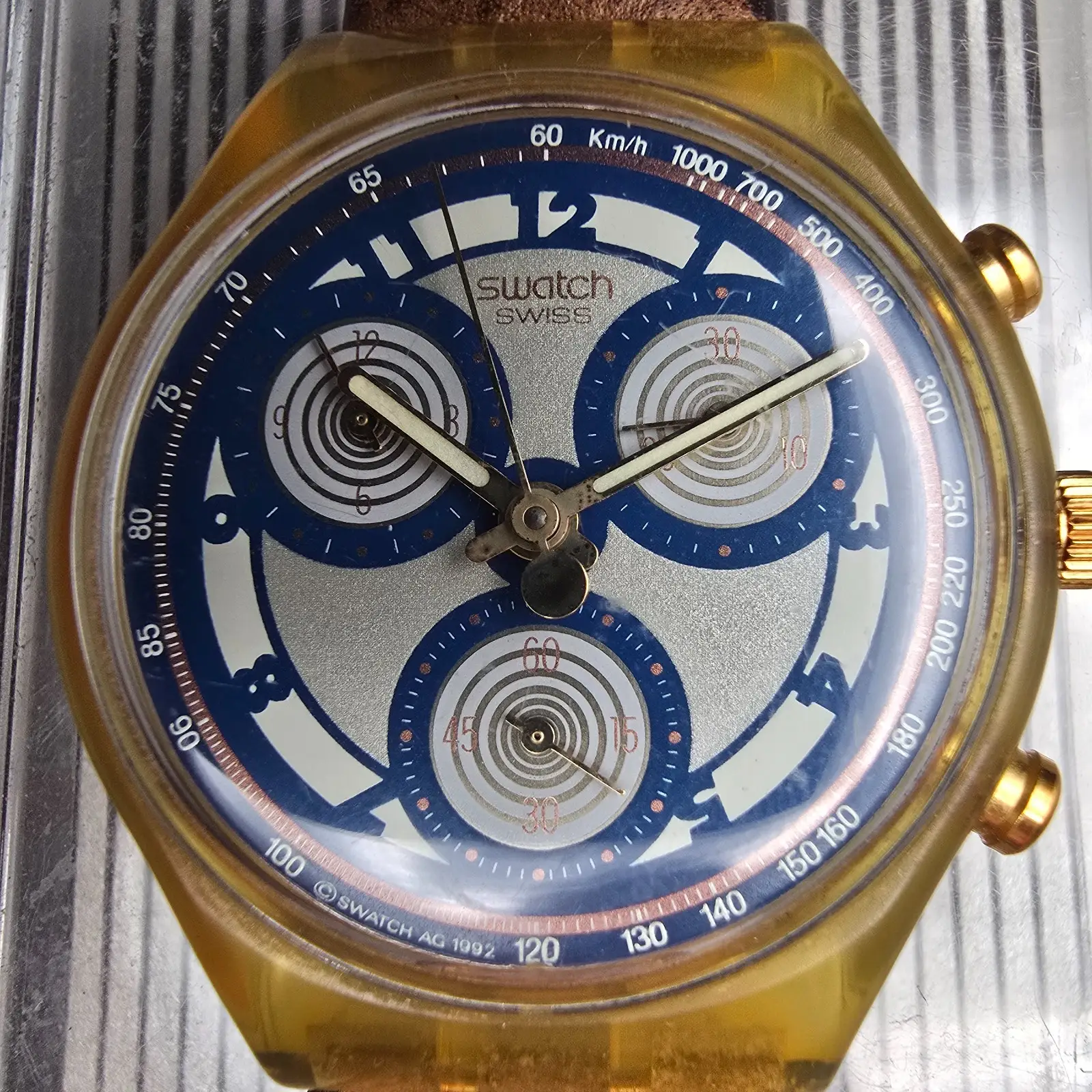 Swatch Chrono Honeytree Watch Men 37mm White Dial Yellow Case SCN107 New Battery1