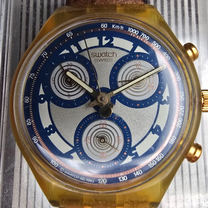 Swatch Chrono Honeytree Watch Men 37mm White Dial Yellow Case SCN107 New Battery1
