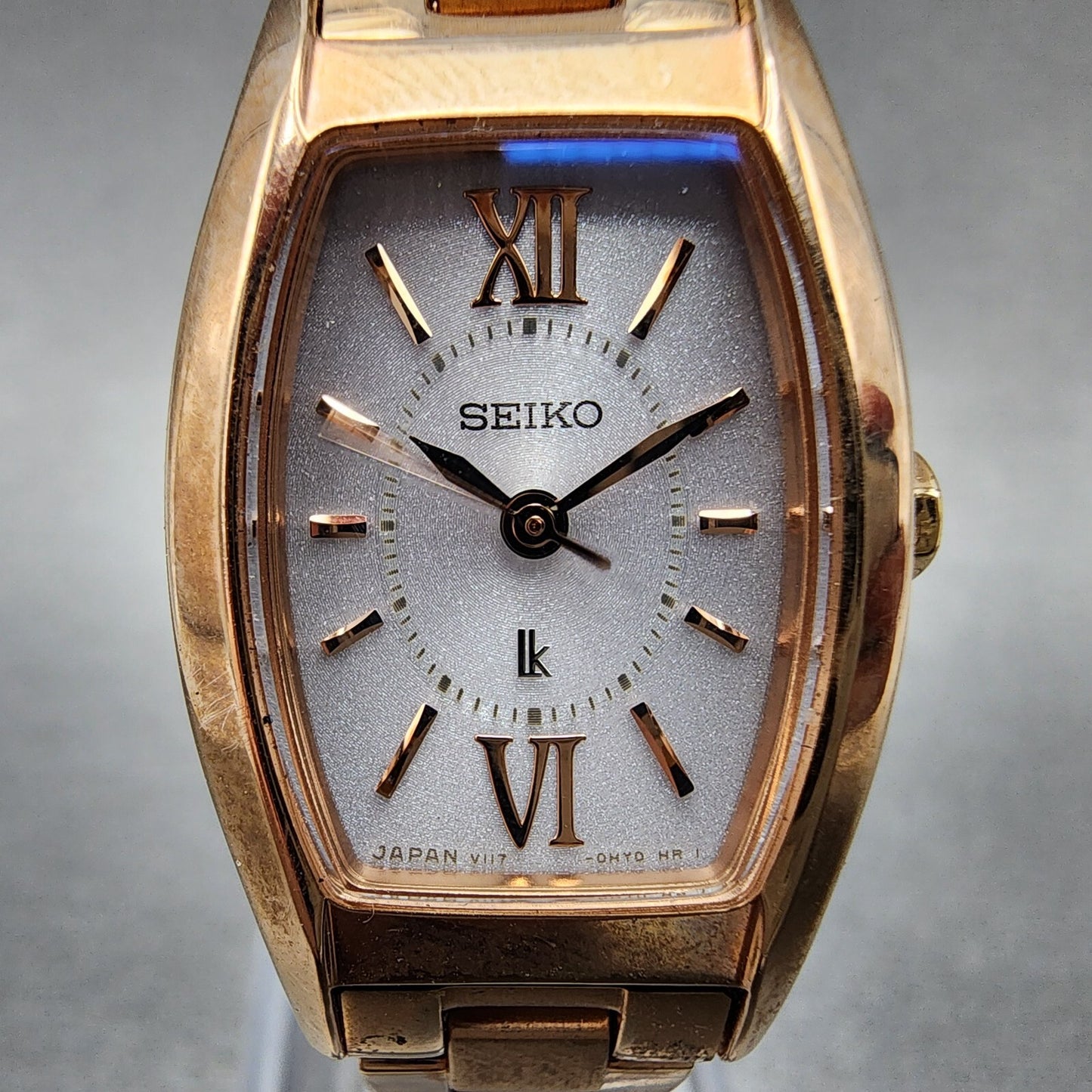 Seiko Solar Lukia Watch Women 20mm White Dial Rose Gold Tone V1170dl0 Runs1