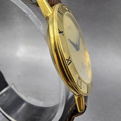 Gucci 3000M Watch Men 33mm Gold Dial Gold Plated Round VTG Swiss PARTS4
