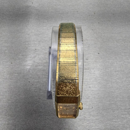 Seiko Watch Women 12mm Gold Dial Gold Tone Rectangle 1320-5049 New Battery VTG4