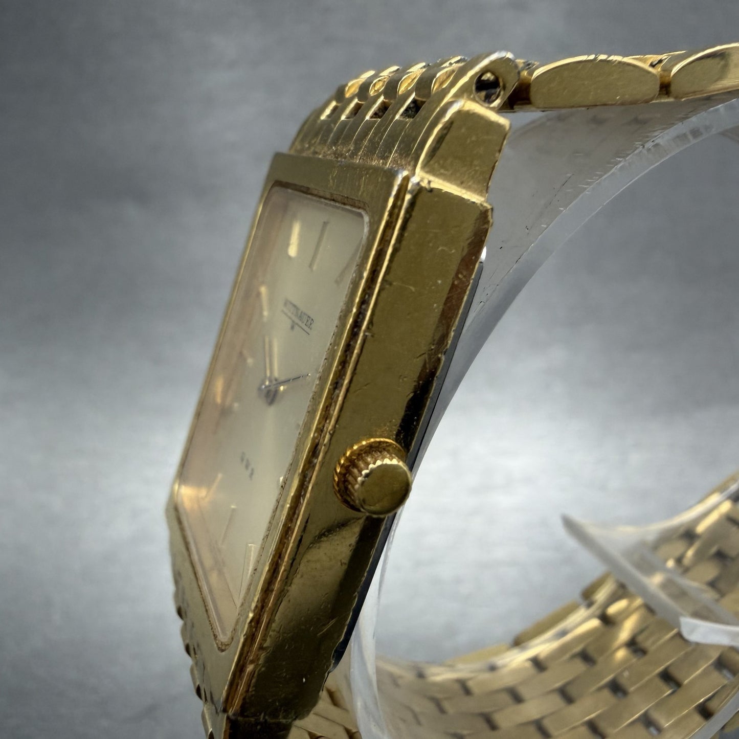 Wittnauer QWR Tank Watch Men 23mm Gold Dial Gold Tone Rectangle New Battery ABC2