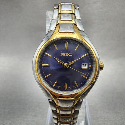 Seiko Watch Women 25mm Purple Dial Two Tone Date Round 7n820DR0 New Battery0