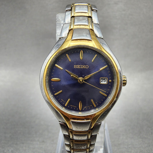 Seiko Watch Women 25mm Purple Dial Two Tone Date Round 7n820DR0 New Battery0
