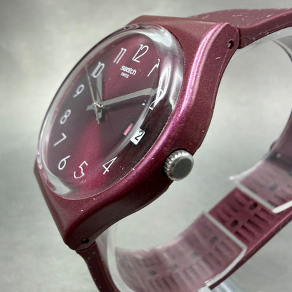 Swatch Redbaya Watch Men Purple Dial Purple Tone Date Round GR405 New battery2