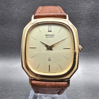 Seiko Watch Men 29mm Champagne Dial Gold Tone Rectangle 6430-5120 New Battery0