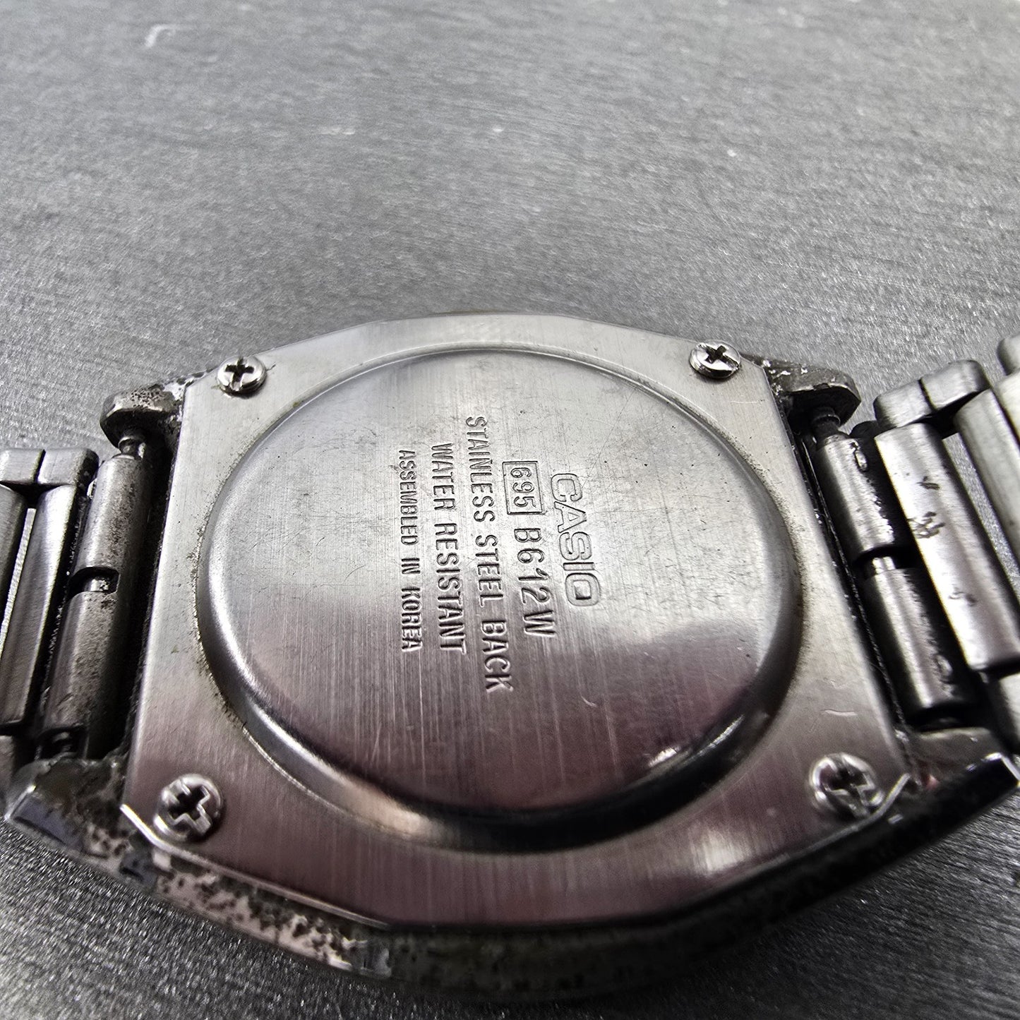 Casio B612W Watch Men 35mm Digital Silver Tone Date Hexagon New Battery 695 VTG9