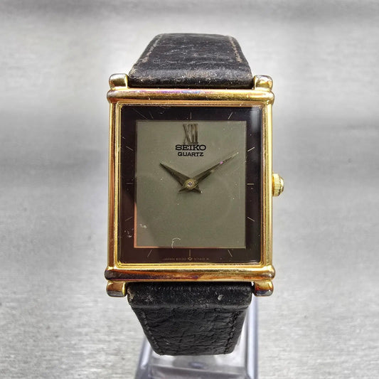 Seiko Watch Men 25mm Gray Dial Gold Tone Rectangle 6530-5399 New Battery Vintage0