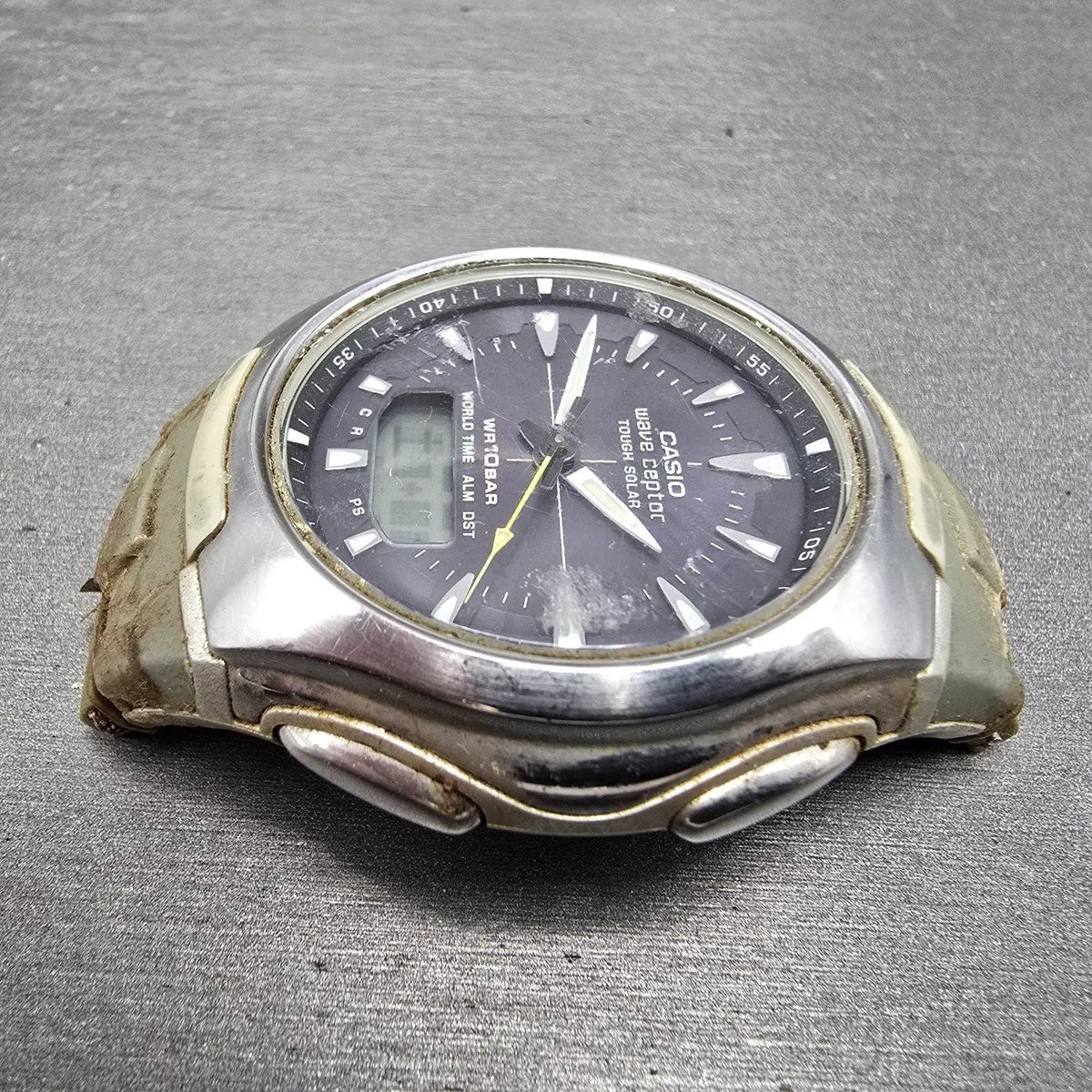 Casio Waveceptor WVA-430J Watch Men 43mm Black Dial Silver Alarm Chrono PARTS5