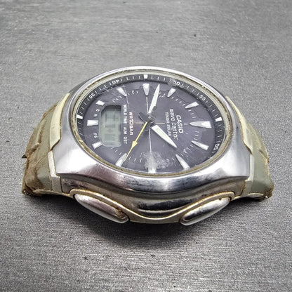 Casio Waveceptor WVA-430J Watch Men 43mm Black Dial Silver Alarm Chrono PARTS5