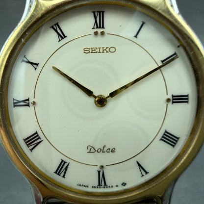 Seiko Dolce Watch Men 31mm White Dial Two Tone Round 9530-6040 New Battery1