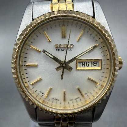 Seiko Watch Women 25mm White Dial Two Tone Daydate Round 7n83-0041 New Batt N6R1
