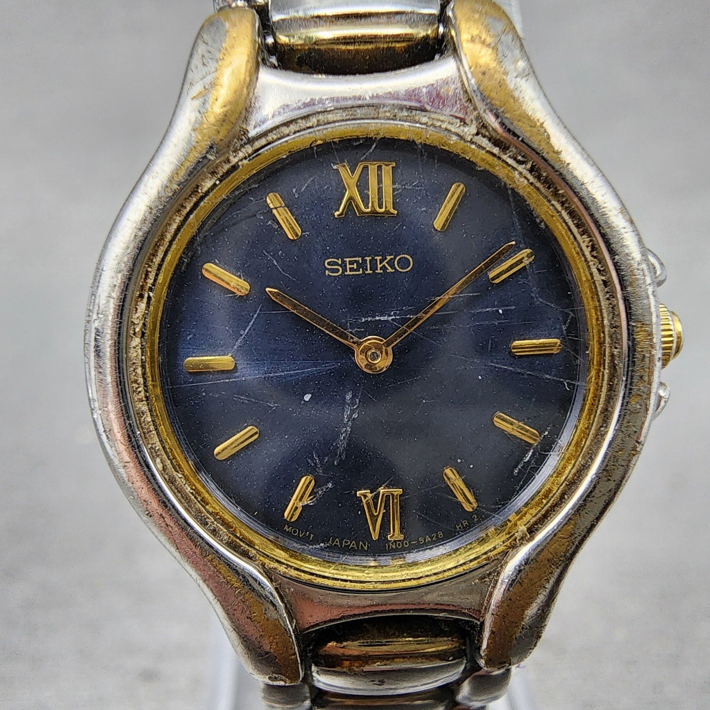 Seiko Watch Women 23mm Blue Dial Two Tone Round Vintage 1n001f10 New Battery0