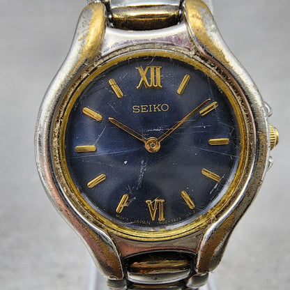 Seiko Watch Women 23mm Blue Dial Two Tone Round Vintage 1n001f10 New Battery0