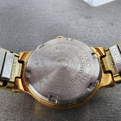 Seiko Watch Women 24mm Gold Dial Gold Tone Daydate Round 7N830141 New Battery9