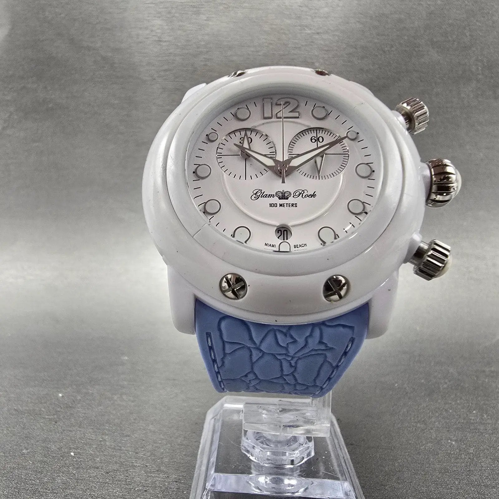 Glam Rock Miami Beach Chronograph Watch Women 46mm White Dial White Date NewBatt5