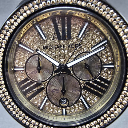 Michael Kors Wren Chronograph Watch Women 42mm Gold Dial Black Tone Dat New Bat1