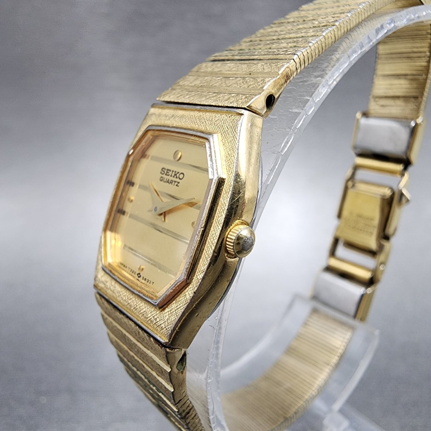 Seiko Watch Women 18mm Gold Dial Gold Tone Rectangle 73205499 New Battery2