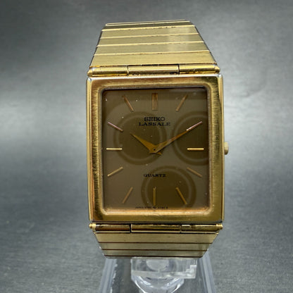 Seiko Lassale Tank Watch Men 24mm Champagne Dial Gold Tone 6730-5489 New Battery0