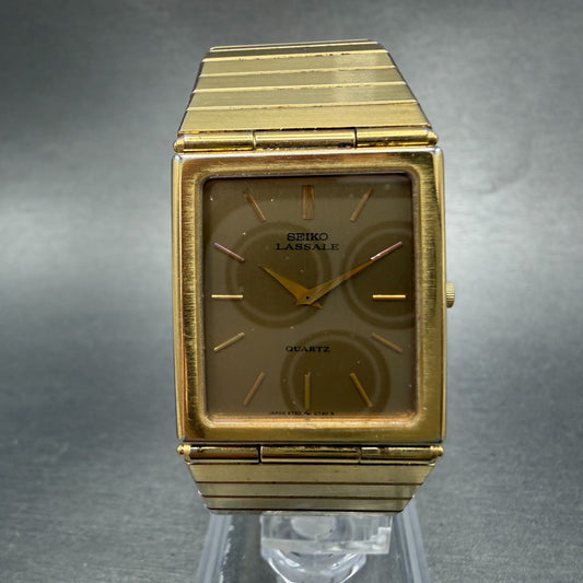 Seiko Lassale Tank Watch Men 24mm Champagne Dial Gold Tone 6730-5489 New Battery0