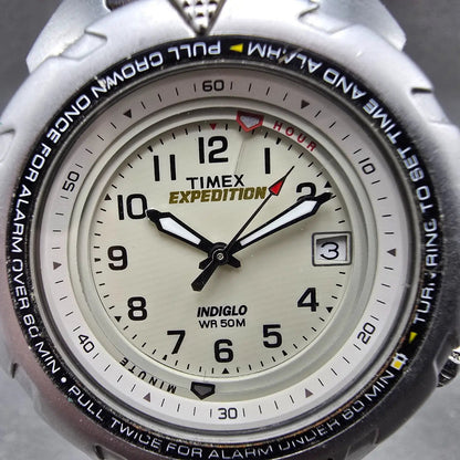 Timex Expedition Shenmue Watch Men 40mm White Dial Silver Tone Alarm New Battery1