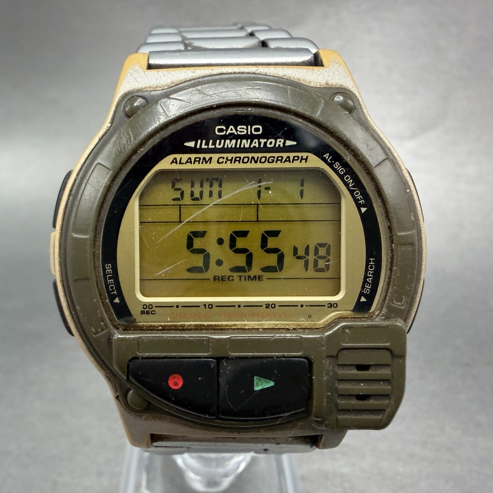 Casio F-V3 Voce Recorder Watch Men 42mm Silver Tone Digital Alarm Chrono New Bat0