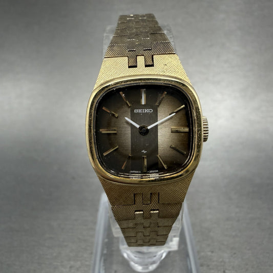 Seiko Watch Women 19mm Brown Dial Gold Tone Rectangle Manual Wind Runs 11-3949 I0