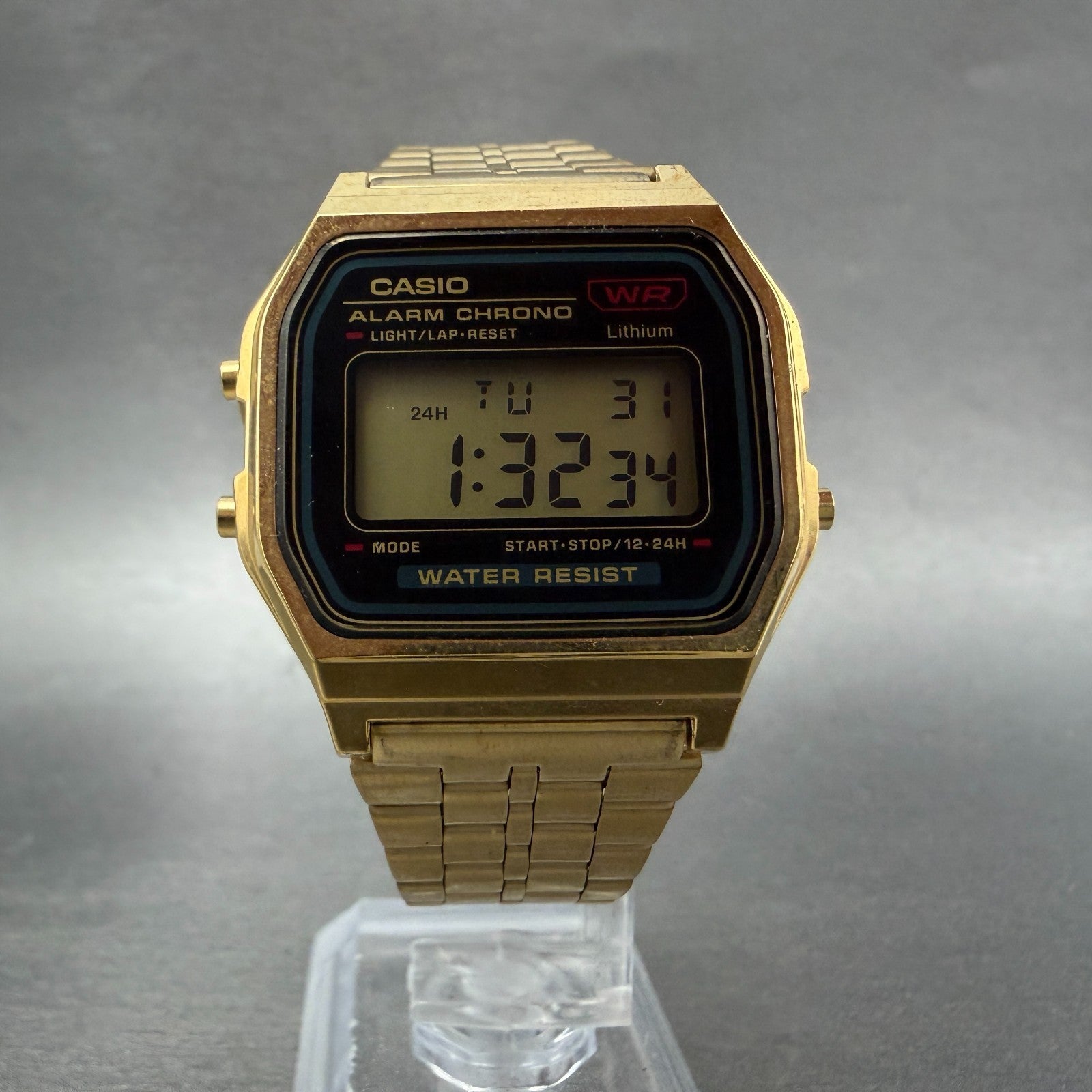 Casio Digital Watch Men 33mm Gold Tone Alarm Chrono Daydate A159WGE New Battery5