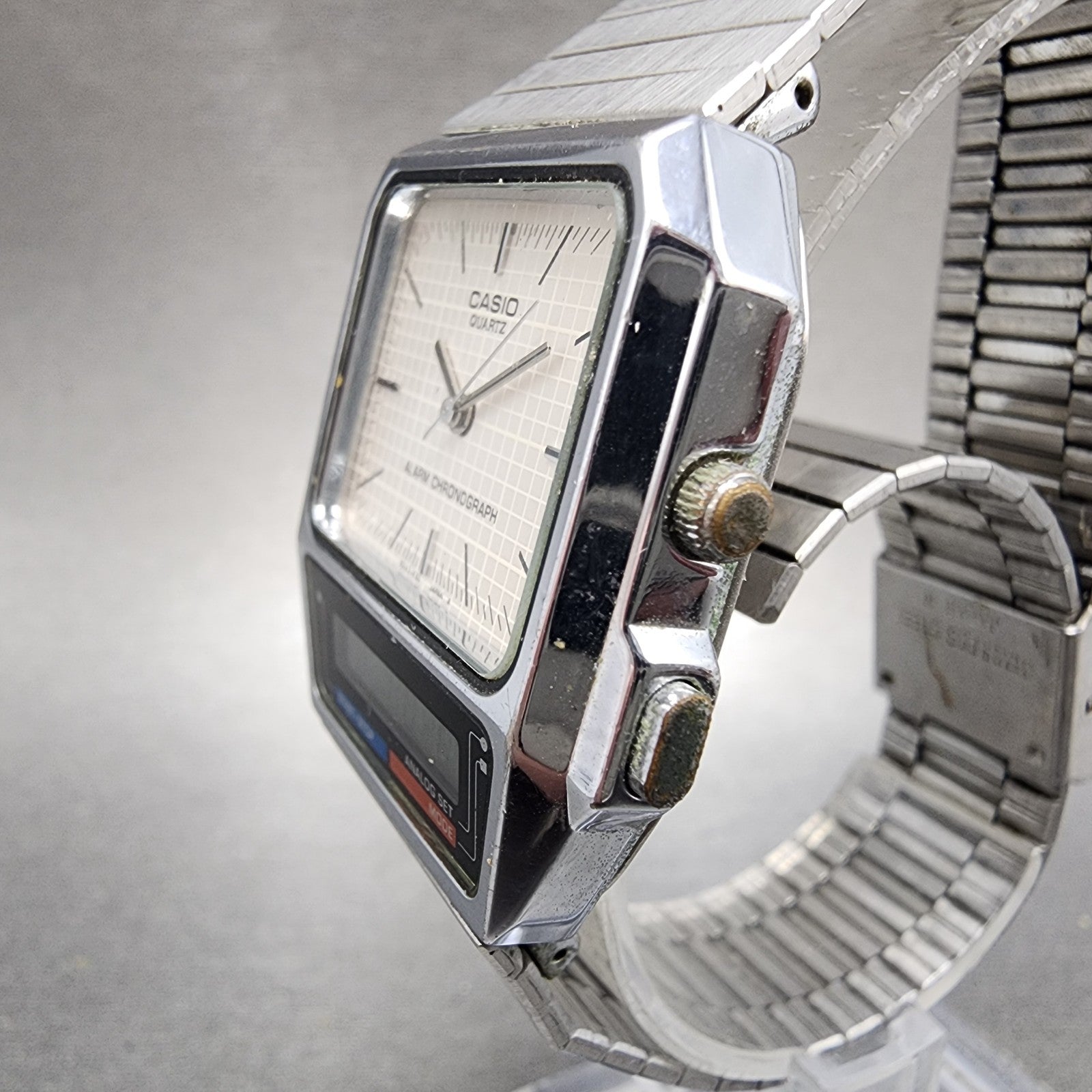 Casio AQ450 Watch Men 30mm White Dial Silver Tone Analog Digital New Battery2