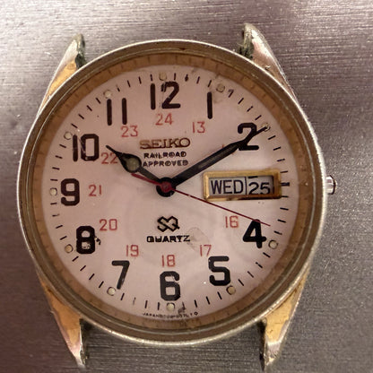 Seiko SQ Railroad Approved Watch Men 34mm White Dial Gold Tone Daydate VTG PARTS2