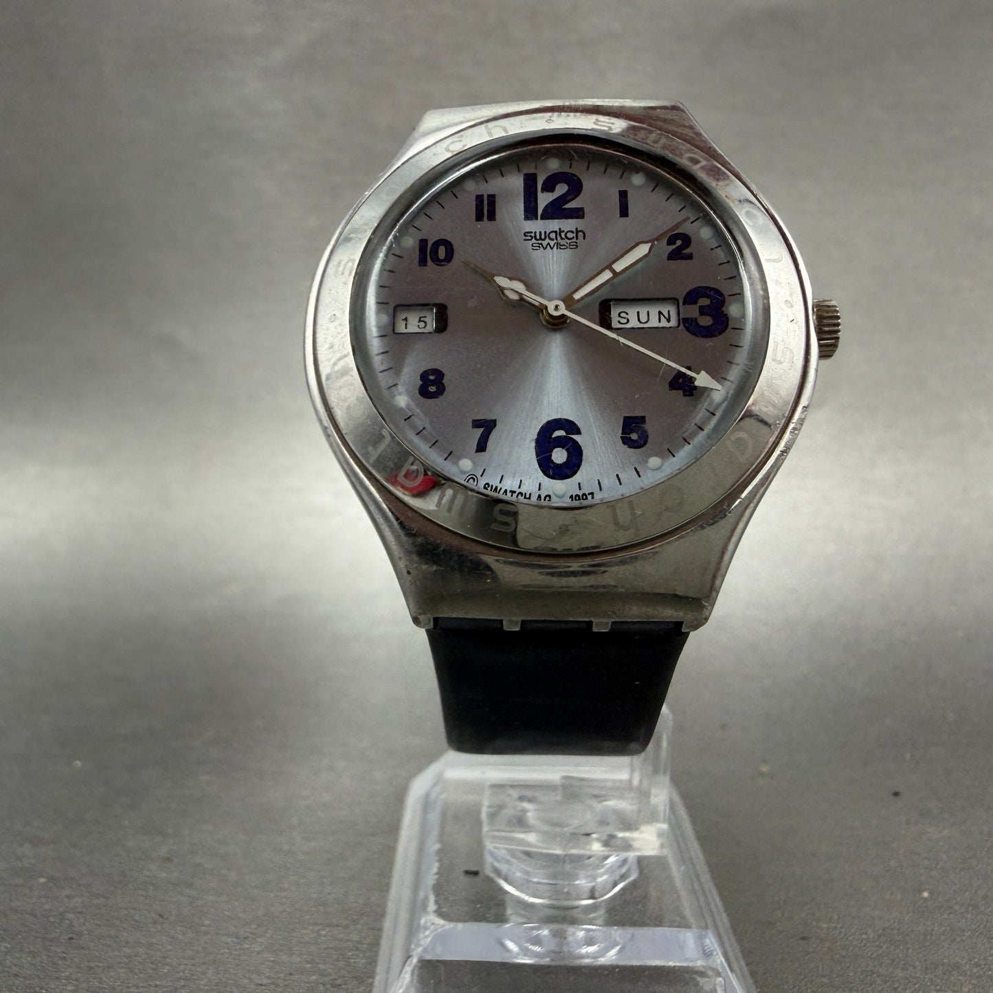 Swatch Irony Inertia Watch Men 37mm Blue Dial Steel Daydate YGS712 New Battery5