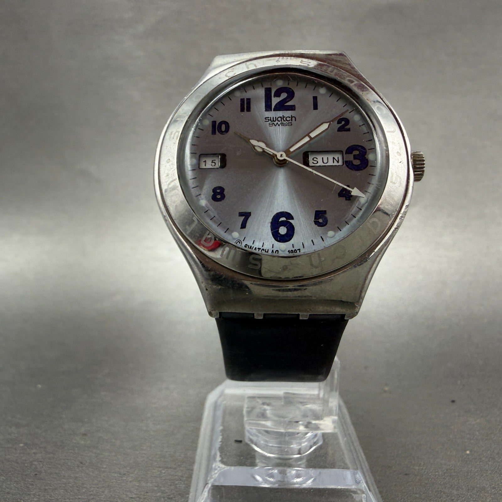 Swatch Irony Inertia Watch Men 37mm Blue Dial Steel Daydate YGS712 New Battery5