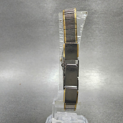 Seiko Tank Watch Women 13mm Silver Dial two Tone Rectangle 2e205139 New Battery7