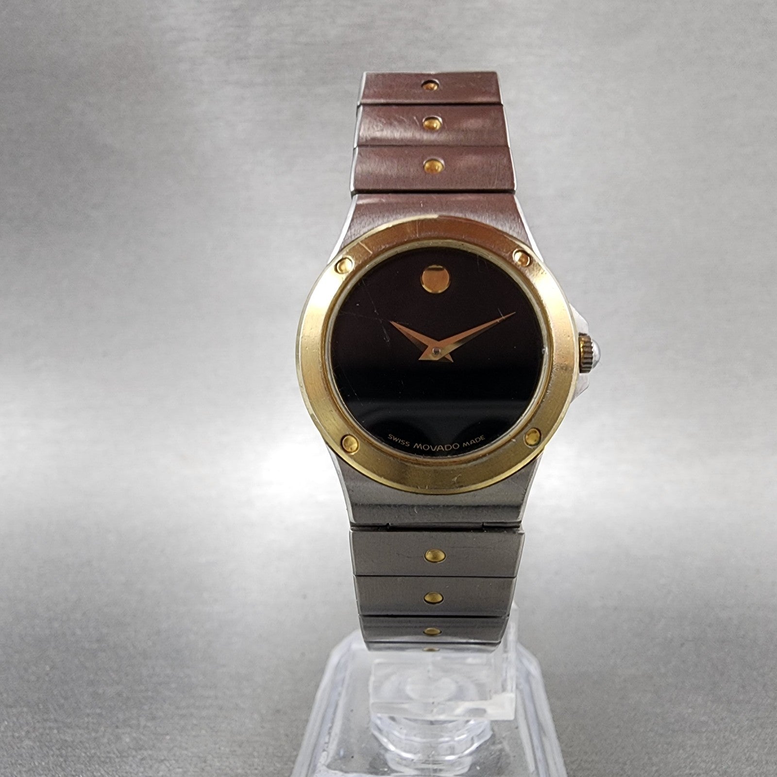 Movado Museum Watch Women 25mm Black Dial Two Tone Round 81.36.816.02 New Batt5