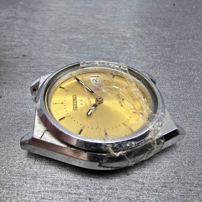 Seiko 5 Automatic Watch Men 38mm Gold Dial Steel Daydate 7009-8761 PARTS4