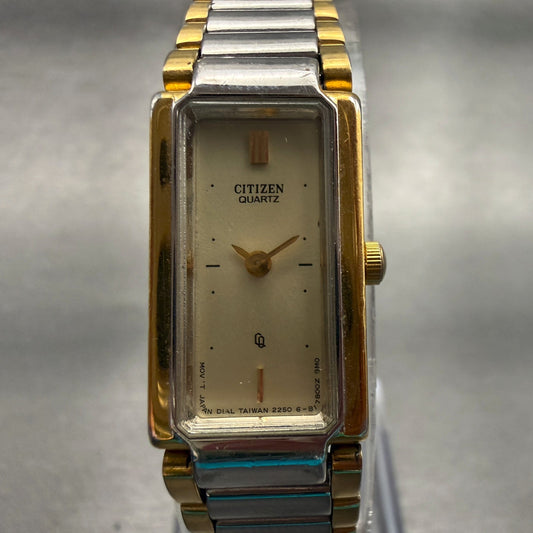 Citizen Watch Women 13mm Champagne Dial Two Tone Rectangle 2250-S04581 New Batt0