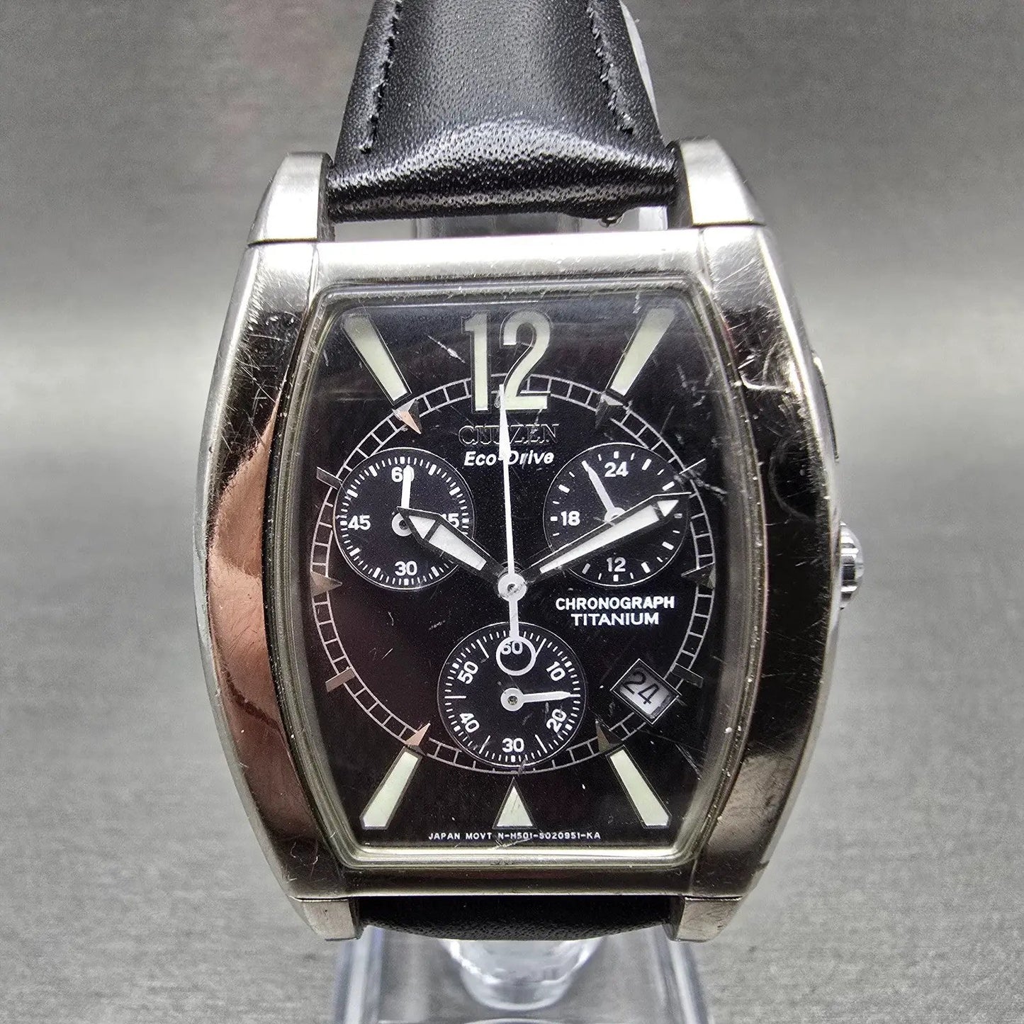 Citizen Eco-Drive Chronograph Watch Men 32mm Black Dial Titanium Date Runs0