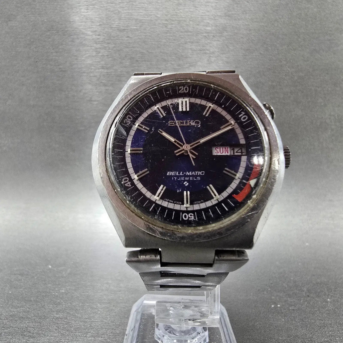 Seiko Bellmatic Watch Men 39mm Blue Dial Silver Tone Dyadate 4006-6040 PARTS7