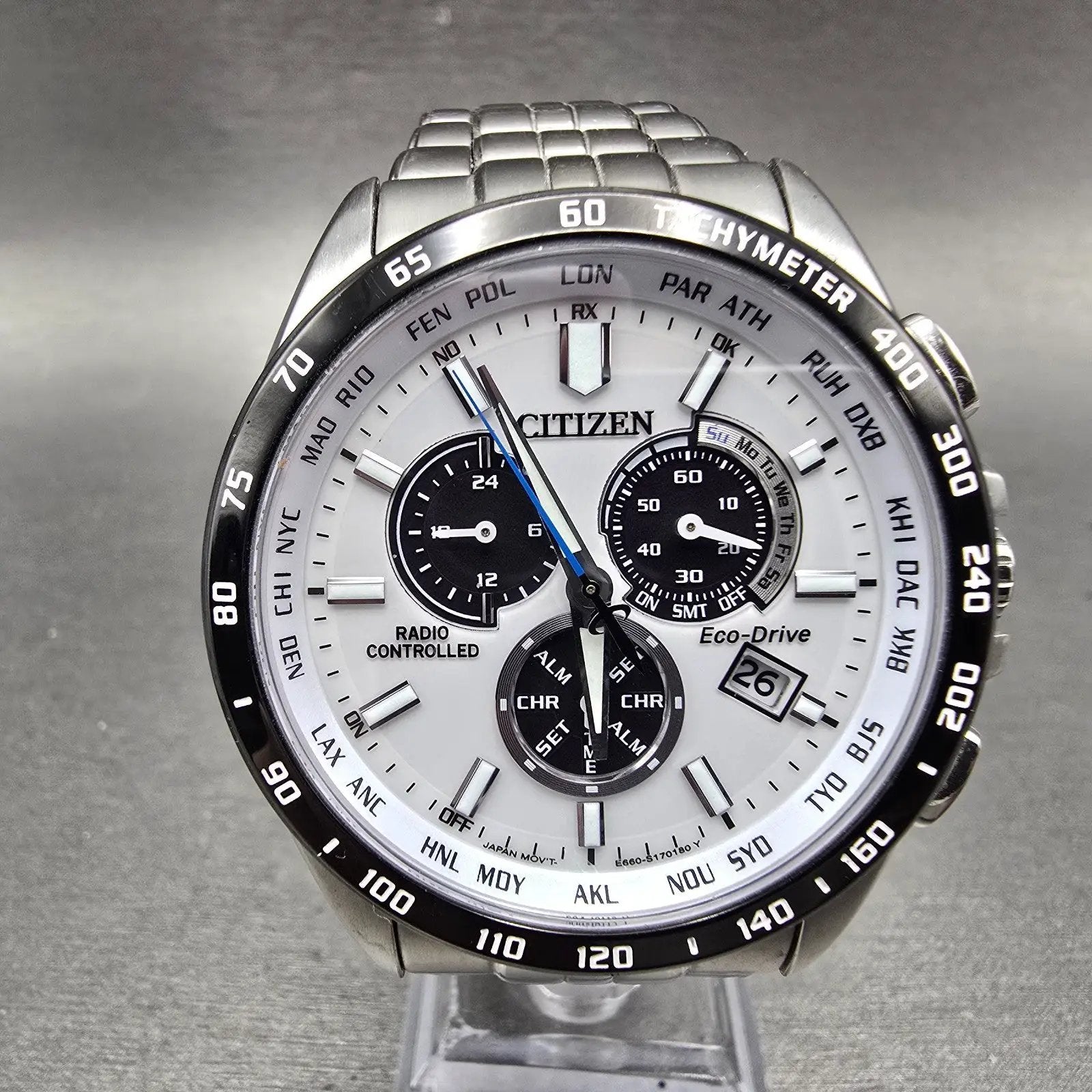 Citizen Eco-Drive Chronograph Watch Men 43mm White Dial Steel Perpetual Calendar0